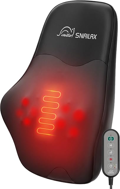 Snailax Shiatsu Back Massager with Heat, Neck & Shoulder Massager with 4D Deep-Kneading Massage, 3 Modes & 3 Speeds, Massage Cushion for Home & Office, Relaxation Gift for Women & Men