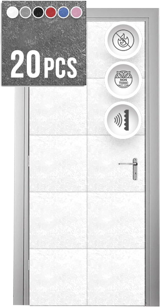 Arrowzoom White Single Sided - 20 Pack 12 x 12 Inch Door Kit Installation Recording Studio Podcast Live House Bar Sound Absorbing Tiles Man Hideaway AZ1184