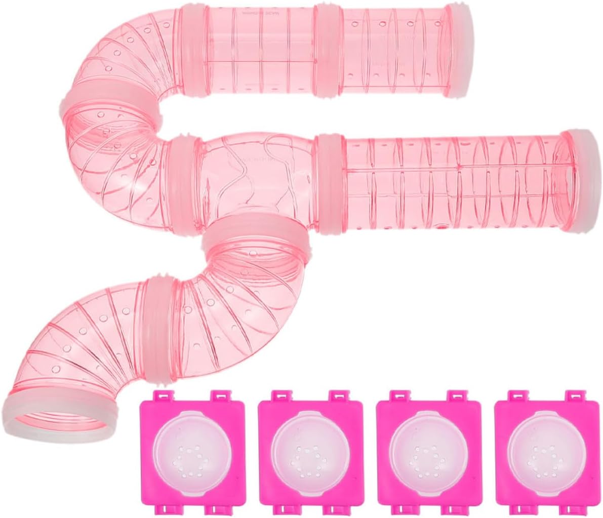 ibasenice 16pcs DIY Plastic Hamster Tubes Connector Set with Pink End Caps and Panels, Hamster Cage Tunnel for Small Animals’ External Habitat Expansion