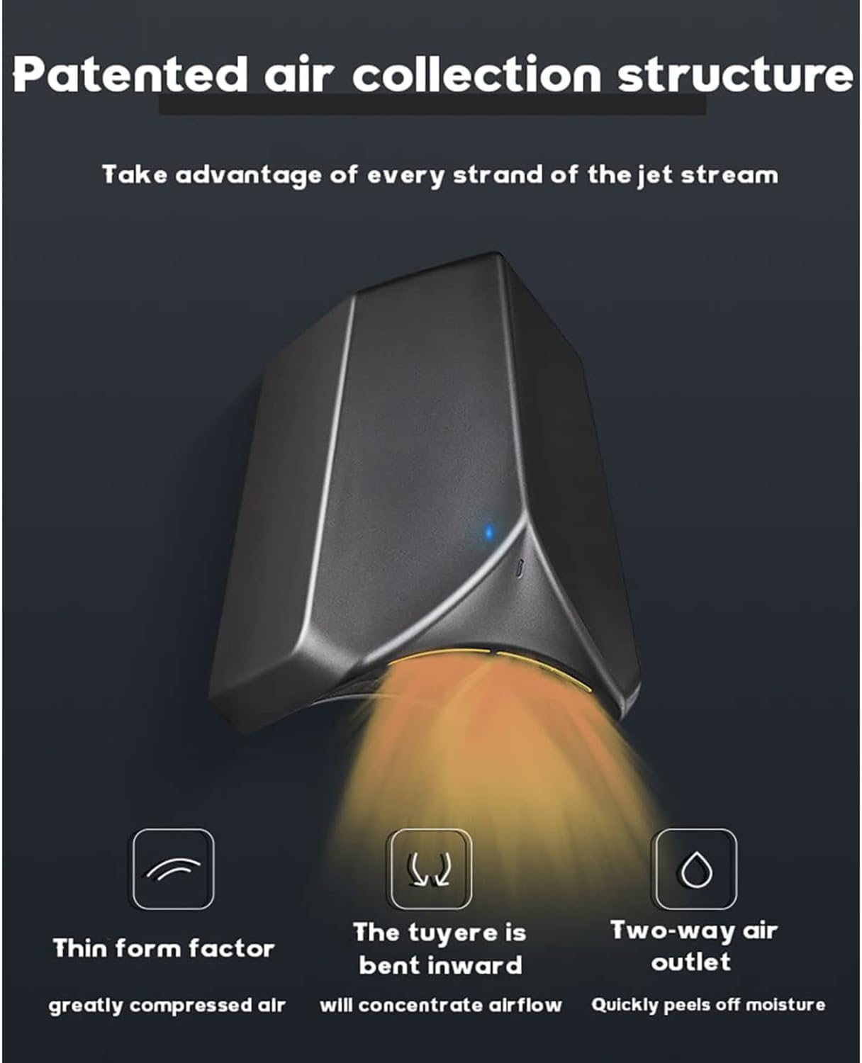 Hand Dryer with HEPA Filter Media, 1100W Powerful Hand Dryer, Quick Dry in 7 to 10 Seconds, Commercial or Home Automatic Electric Hand Dryer,Black-220V,Grey-110V