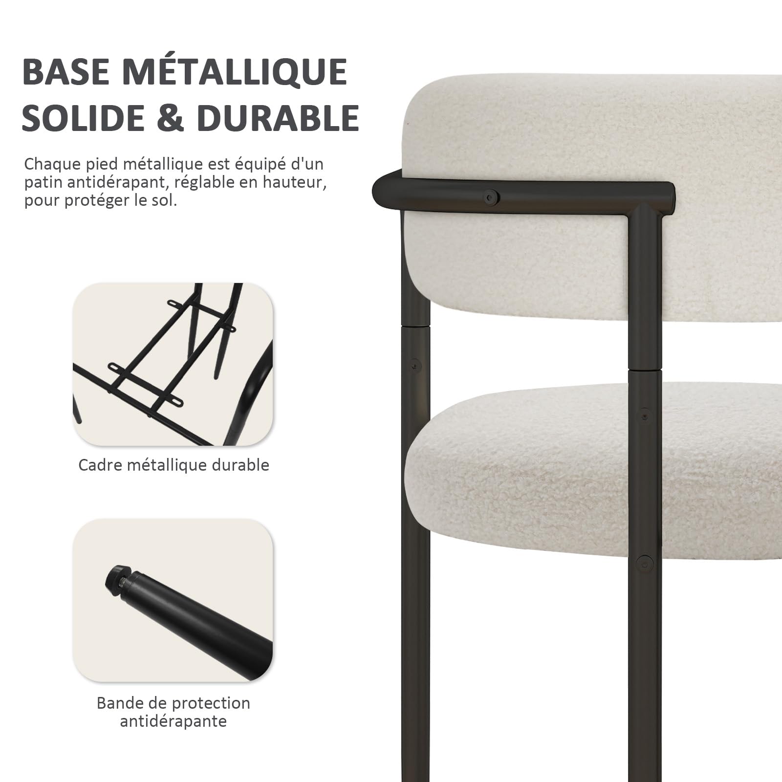YU YUSING 2 Fauteuils Salle à Manger Bouclettes Rembourrées Accoudoir Métal