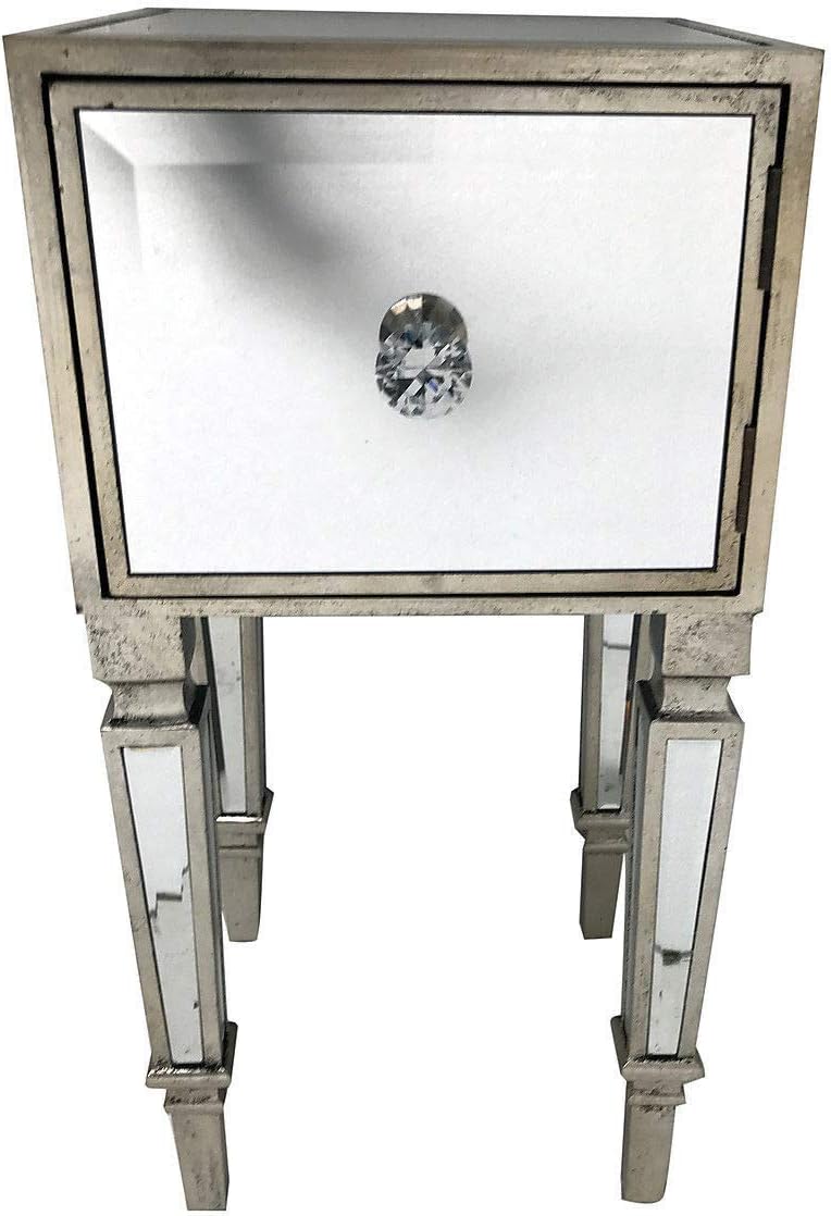 Mirrored Bedside Chest Cabinet 1 Drawer Glass Bedroom Table Venetian Night Stand