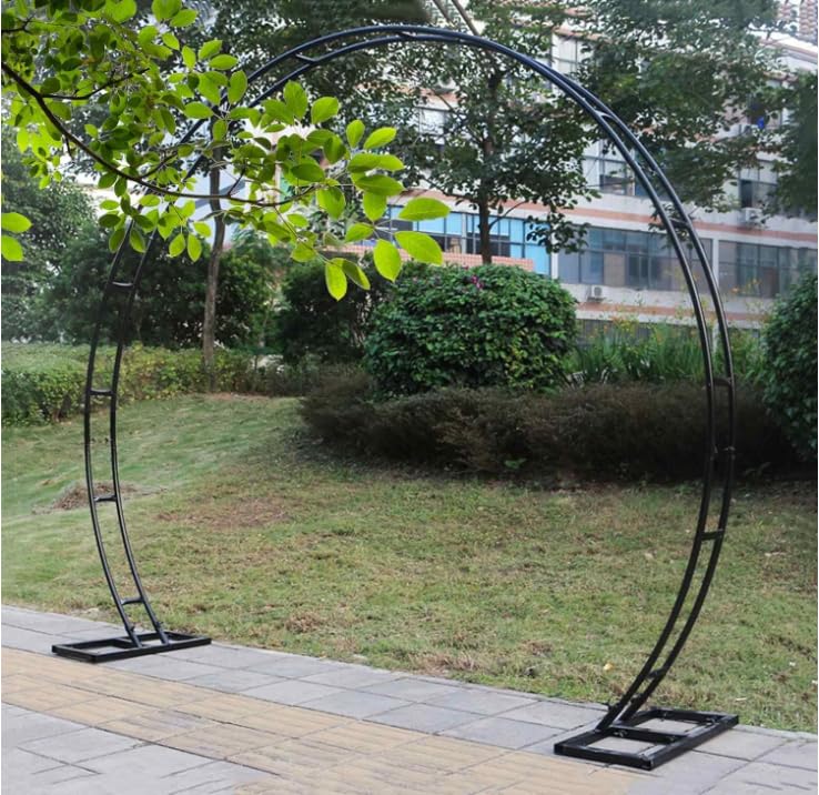 Arco de boda de metal resistente redondo con bases antioxidantes, diseño de puerta lunar perfecto para eventos al aire libre. Tamaño: 2,8 x 3,2 m. Color: negro