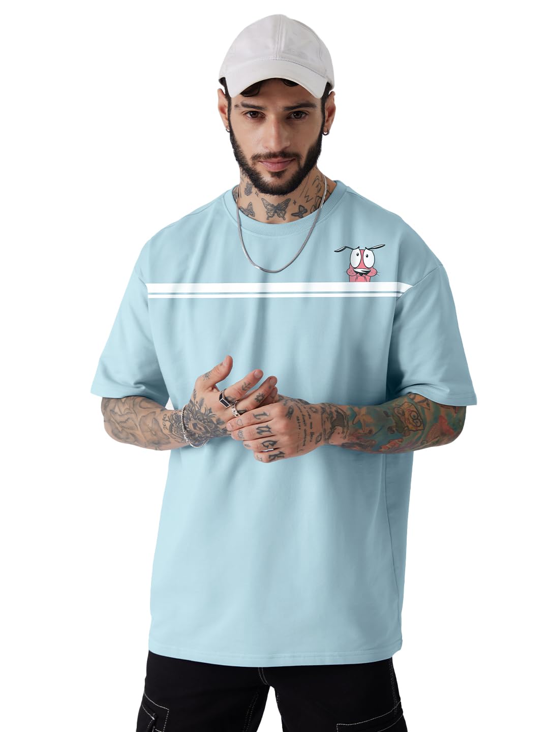 The Souled Store Men Official Courage: Face Sky Blue Printed Oversized T-Shirts