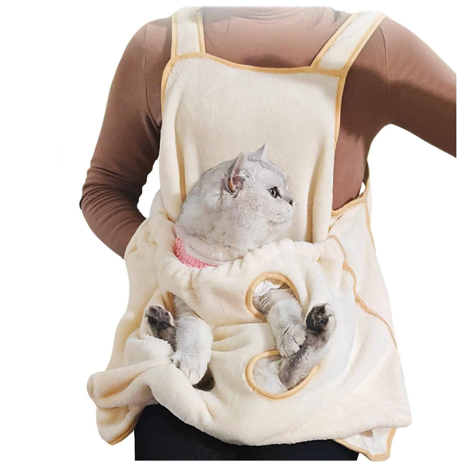 Sac de couchage pour chat jaune en tablier réglable à trous sécurisé