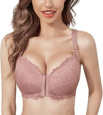 FallSweet Wireless Bras for Women Front Close Comfort Bra Lace Brassiere Full Coverage