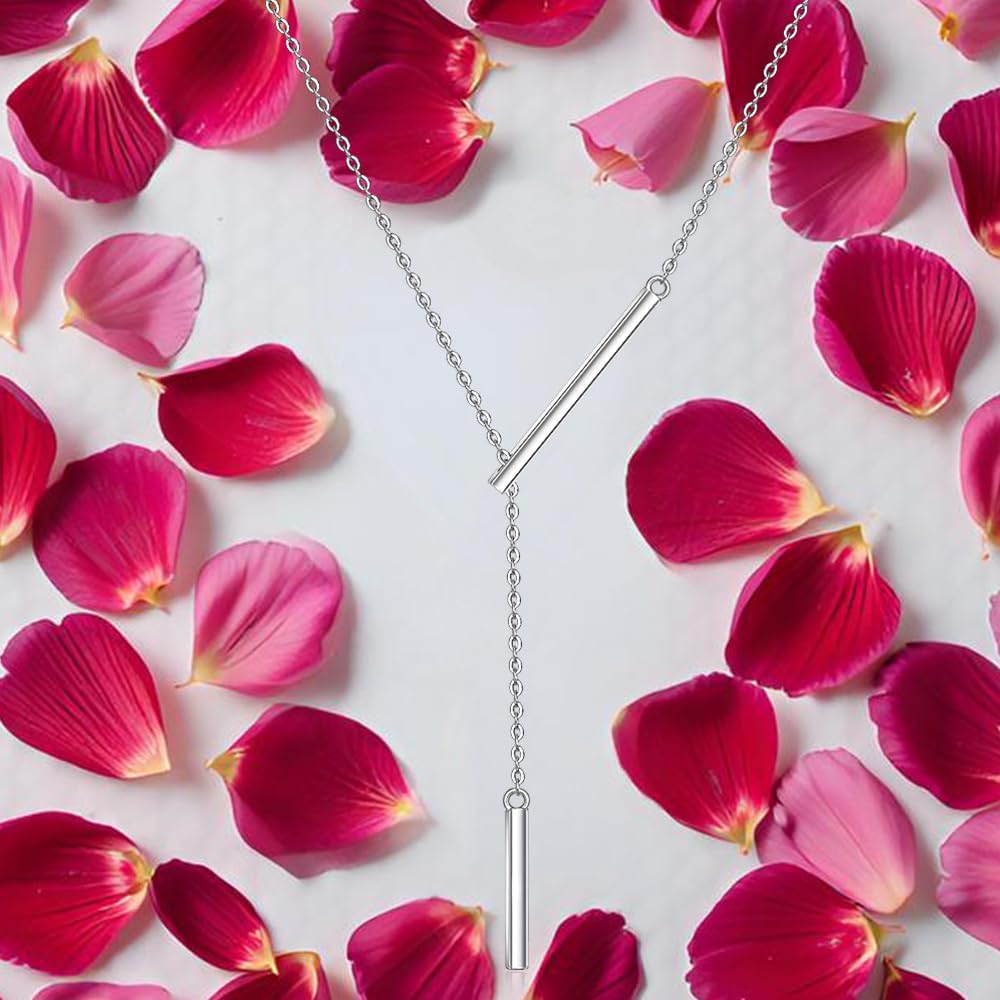 Y Long Necklaces for Women Trendy 925 Sterling Silver Y Long Chain Necklace Charm Vertical Bar Pendant Link Christmas Mothers Day Gifts - Image 6