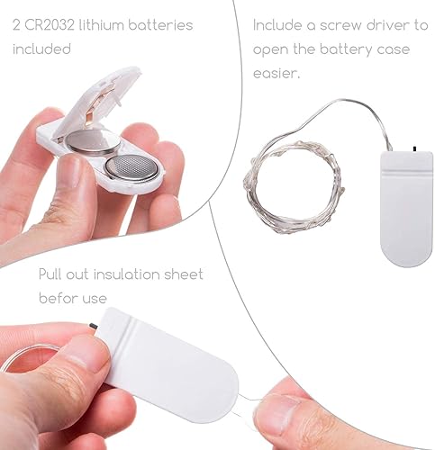 Miniatura 8 de Paquete de 24 luces de hadas que funcionan con pilas, 7 pies, 20 luces LED, impermeables, alambre plateado, luces de luciérnaga para jarrones,