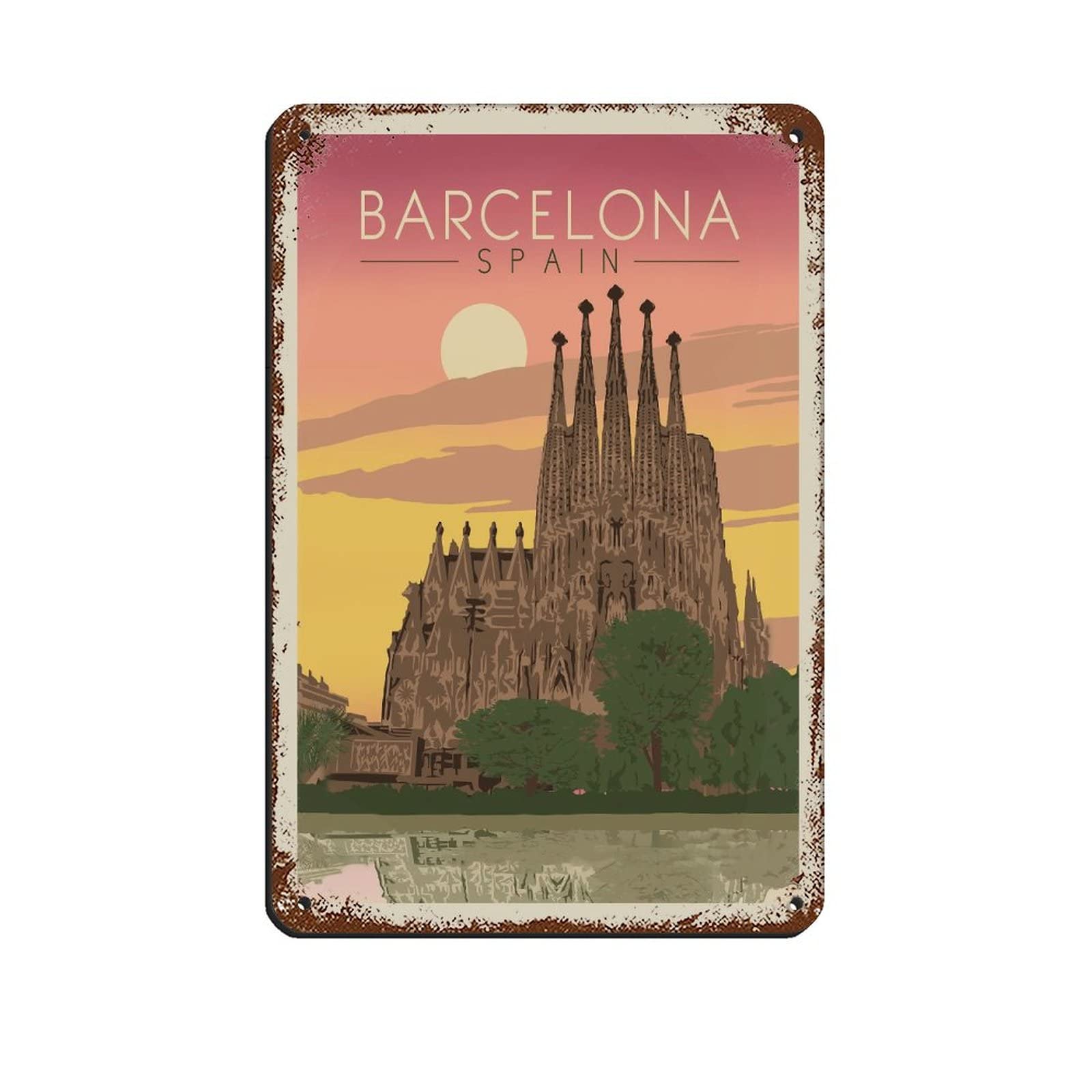 Kziwq T367 Metal Tin Sign Barcelona Spain Travel Tin Signs Retro Bar Pub Diner Cafe Home Bathroom And Room Art 15X30cm