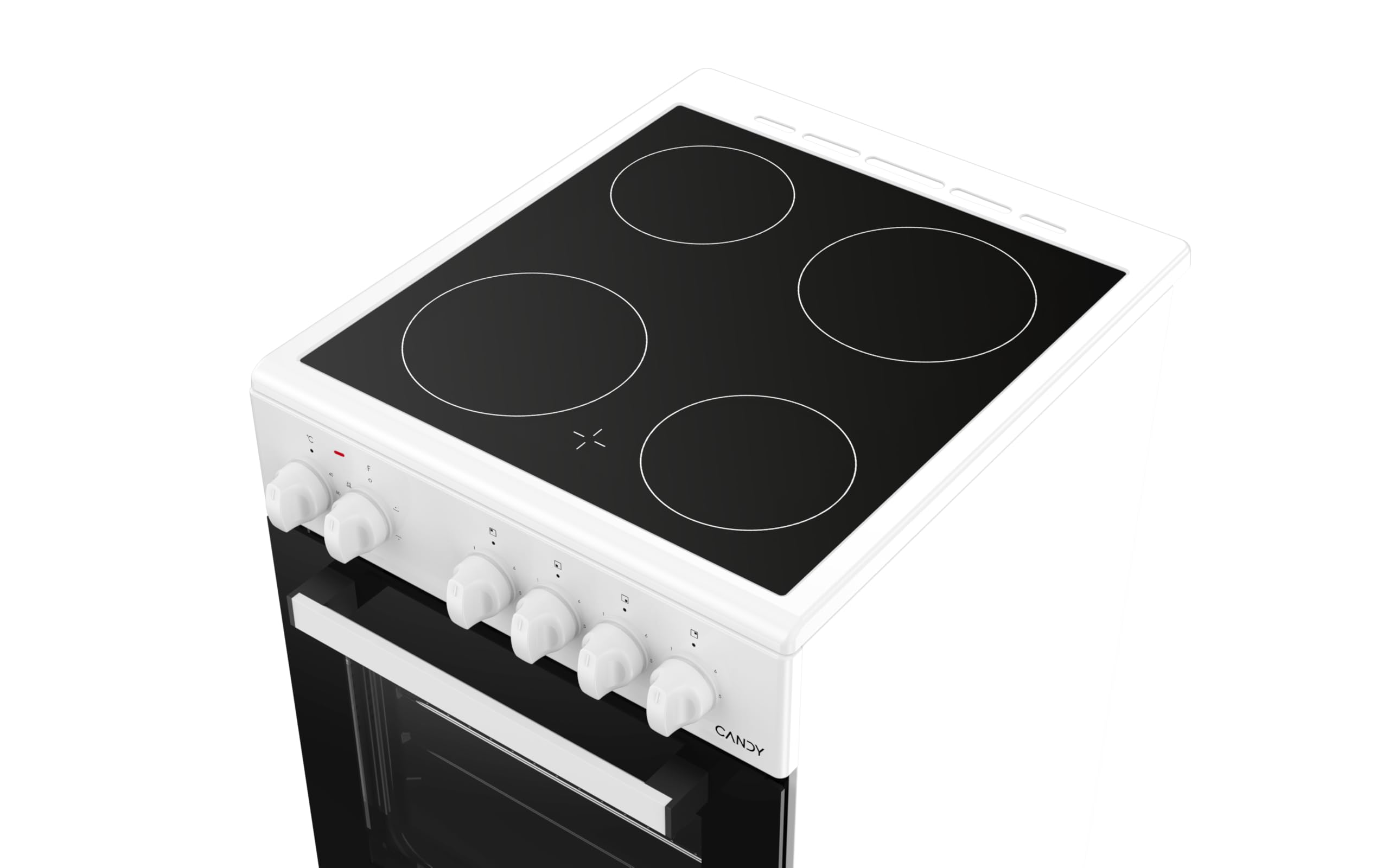 Candy CVE5436FEEW/E Cocina Libre Instalación 50cm, Horno Multifunción 43L con 6 Funciones, Vitrocerámica 4 Zonas, Mandos Independientes 4 para Vitrocerámica y 2 para Horno, Blanco