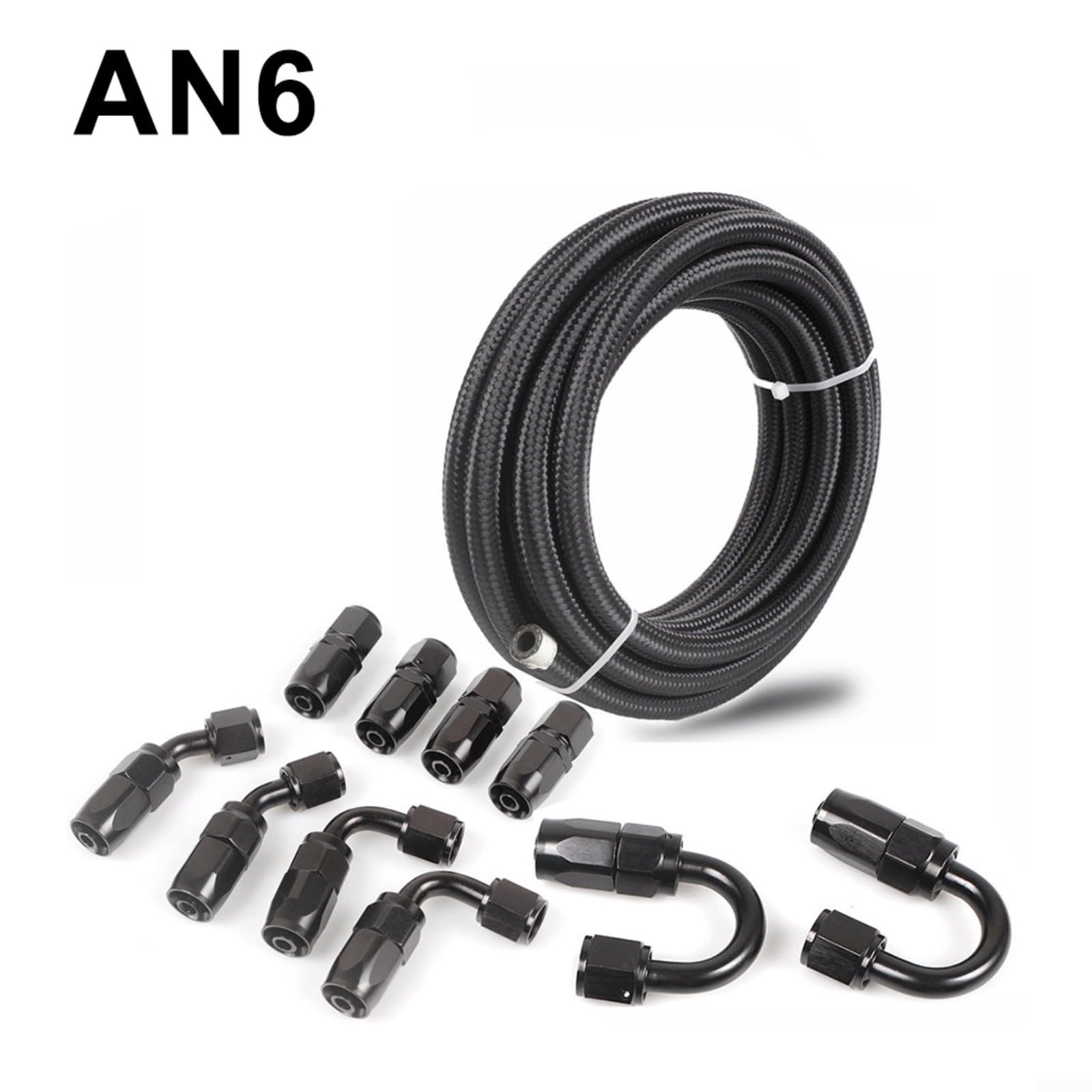 AN6 Kit de manguera de enfriador de aceite, 6 m para exterior de nailon de acero inoxidable con 10 accesorios para motores de gas de bomba de gas de carreras