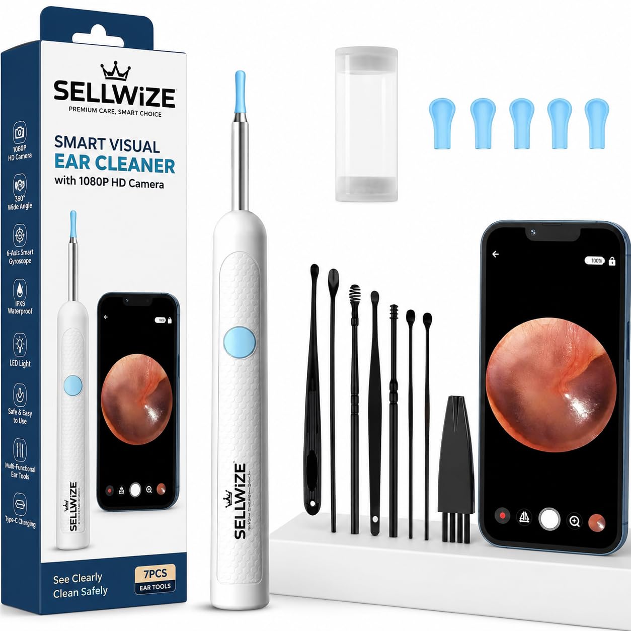 New Ear Cleaner Tool Endoscope Otoscope, Ear Wax Cleaner with 1080p FHD Camera Ear wax remover Tool with Wifi Connection & 6 LED Lights Multi-picture-12
