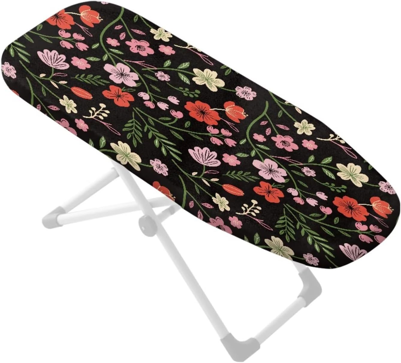 Flowers Print Tabletop Ironing Board Cover 14x24, Elastic Iron Pad Cover with Hook and Loop Fastener, Anti Fade Stretch Ironing Pad Protector, Home Decoration, Black