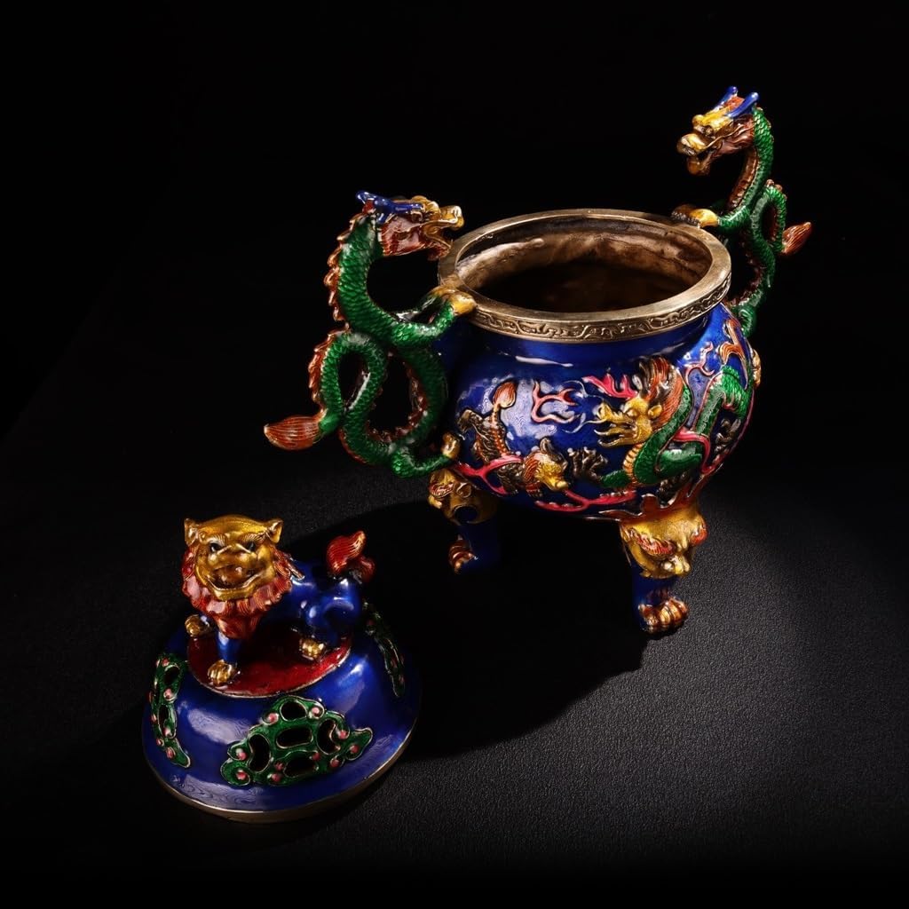 Incense Stick Holder Enamel Colored Incense Burner Ornaments Home Decoration Crafts Antique Copper Incense Burner with Lid Incense Holder for Sticks