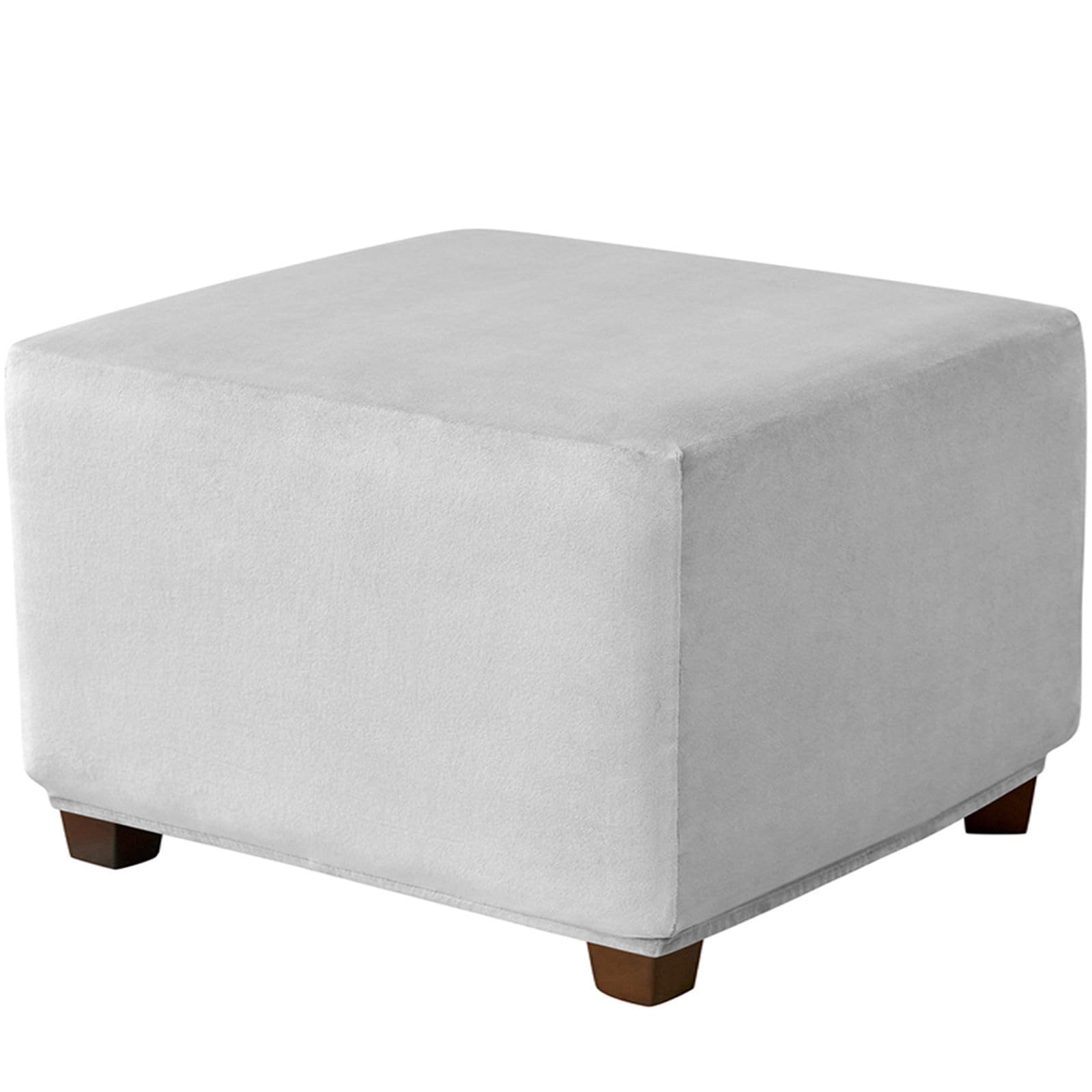 Velluto Elasticizzato Copri Pouf Rettangolare-grigio chiaro-110×110cm | Copripouf Poggiapiedi Morbido con Fondo Elastico Antiscivolo, Fodera per Ottomano Lavabile per Salotto
