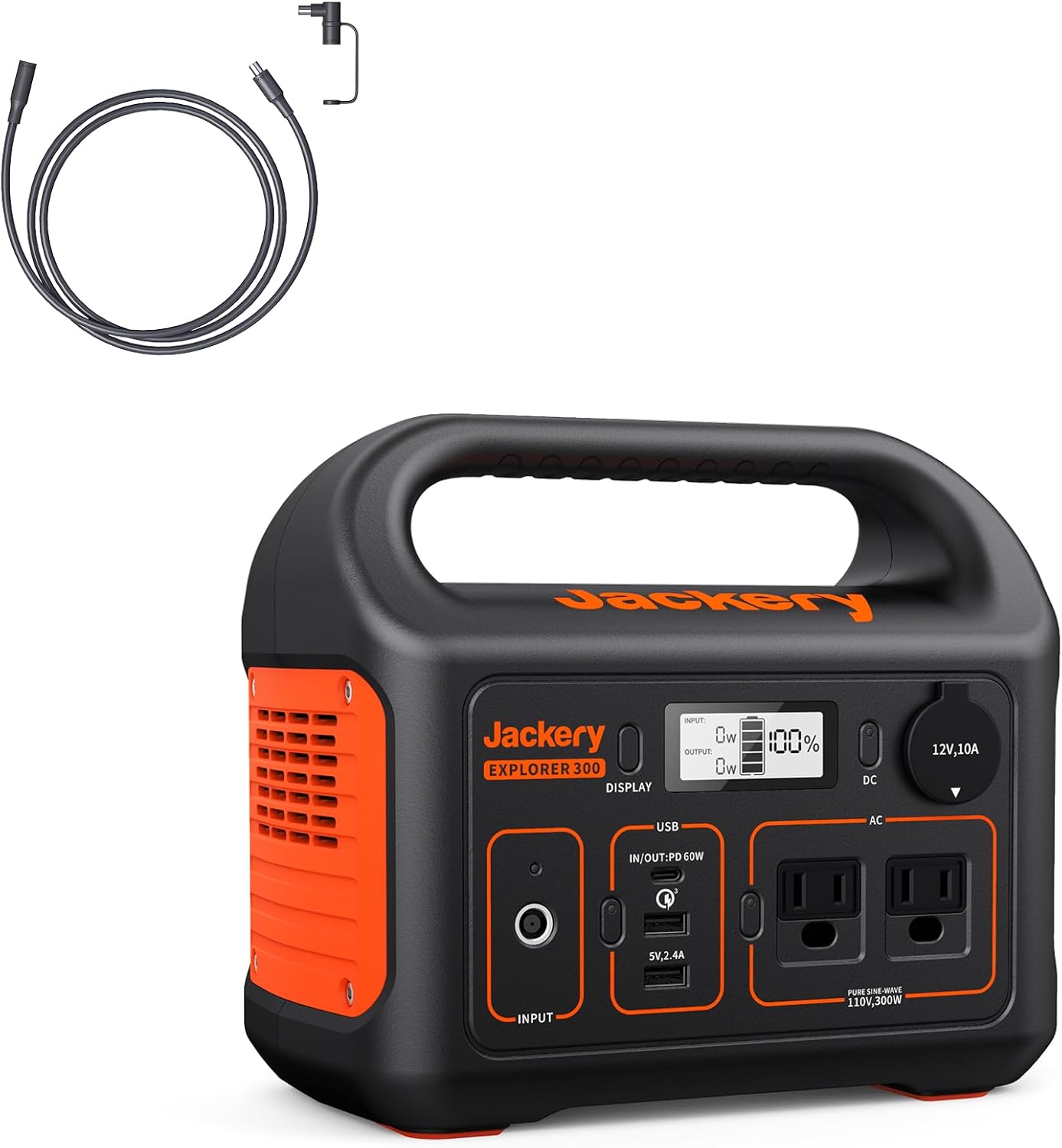 Jackery Solar Generator 300, 293Wh Backup Lithium Battery with Solar Panel SolarSaga 100W, 110V/300W Pure Sine Wave AC Outlet for RV Outdoors Camping Travel Blackout(Extension Cable Included)