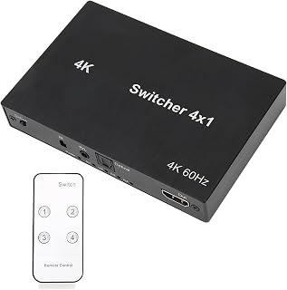 Video Switcher, 4X1 HD Multimedia Interface Switch 4Kx2K 18Gbps ESD Protection Mouse Keyboard Control Aluminum Alloy for Monitor (UK Plug)
