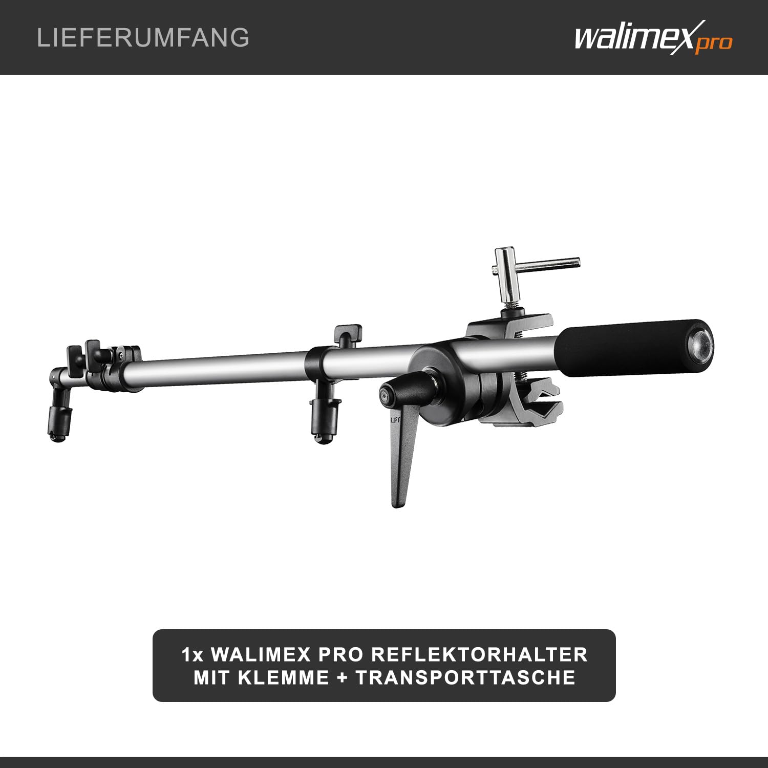 Walimex pro Reflektorhalter mit Klemme 44-150 cm (inkl. Transporttasche)