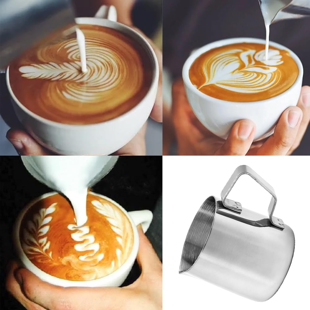 Juego de 2 jarras de leche de acero inoxidable 304, 150 ml, para la preparación de café latte, capuchino