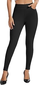 AVAMO Work Pants Women Stretchy Pull On High Waisted Dress Pants Skinny Leggings with Pockets Business Office Teacher Yoga