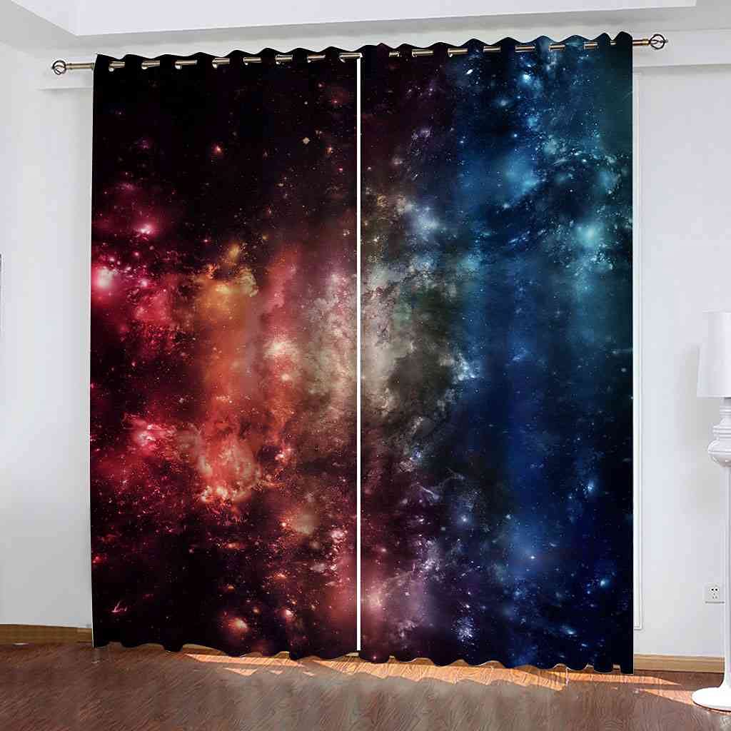 Rideaux occultants d'enfant 3D univers ciel étoilé thermiques à oeillets 200x214 cm