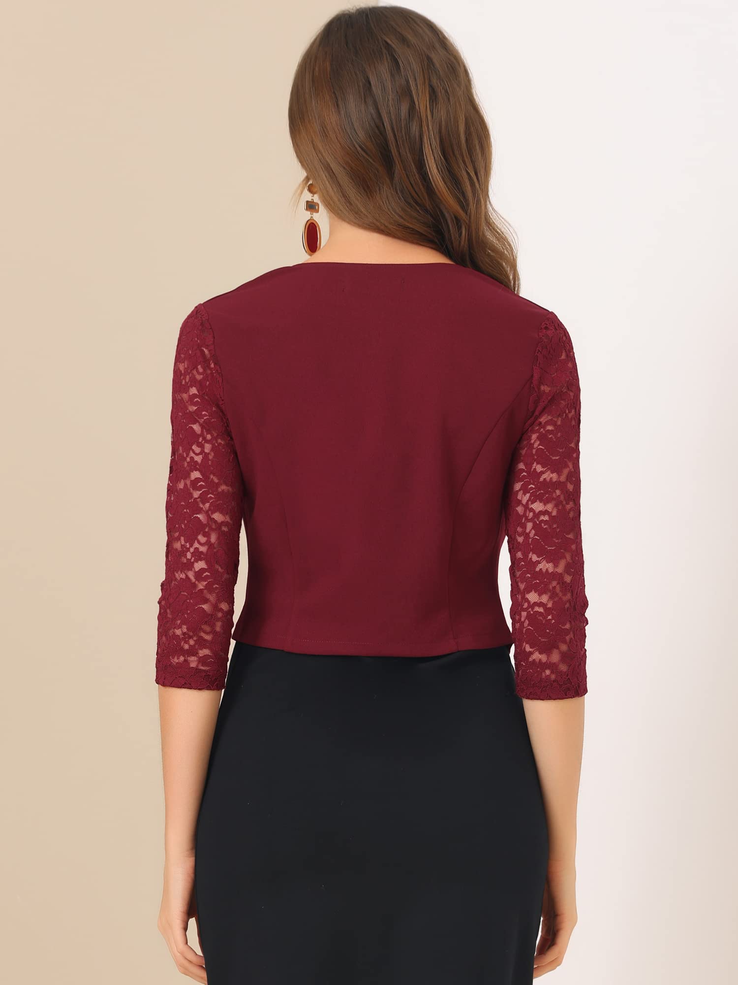 Allegra K Damen Festlich Spitze Bolero 3/4 Ärmel Rundhals Durchsichtig Shrug Elegant Jäckchen