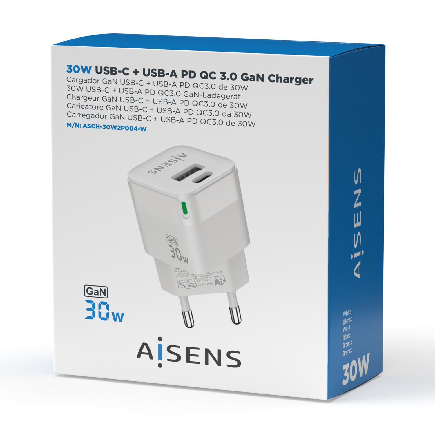 AISENS ASCH-30W2P004-W Caricabatterie per dispositivi