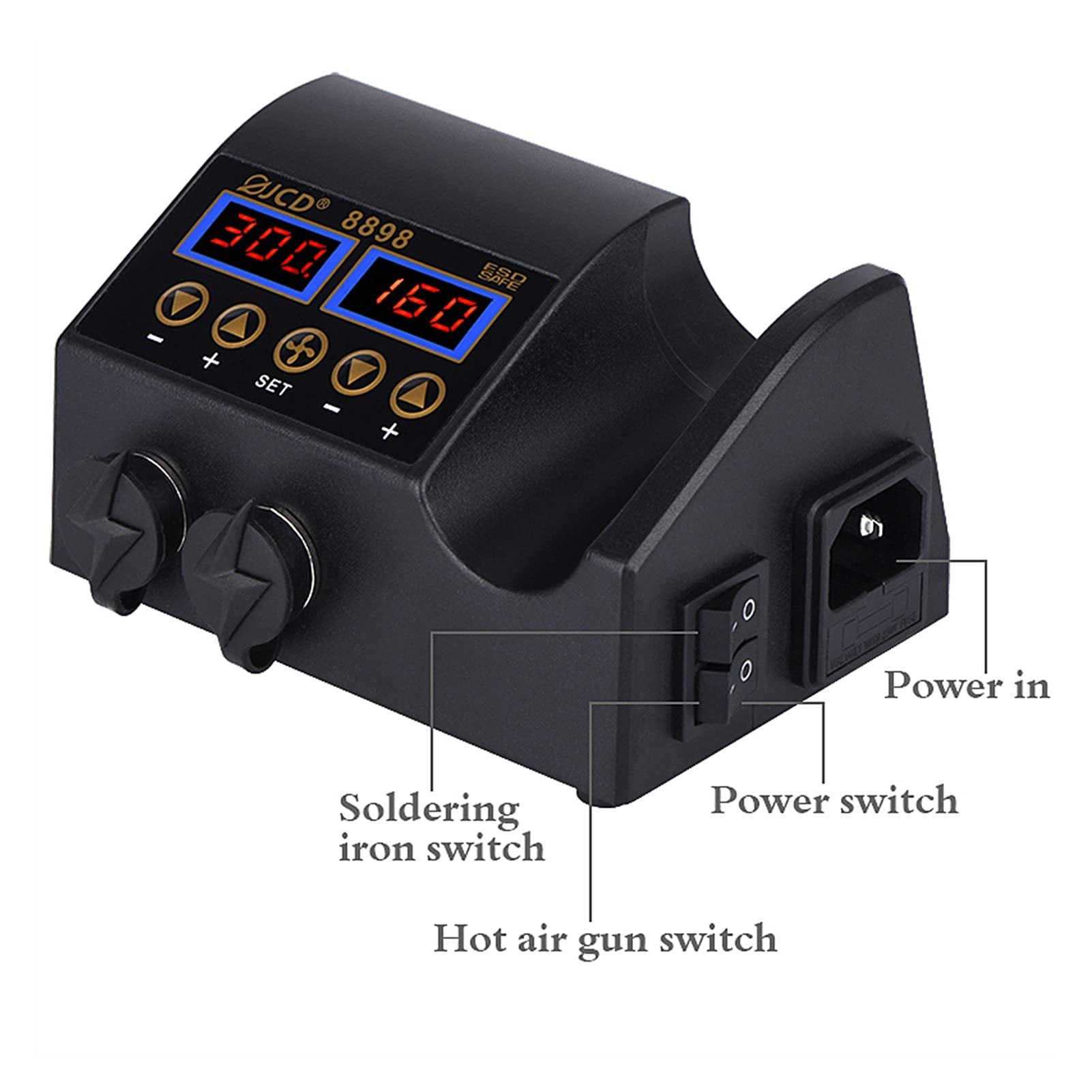 Stacje Lutownicze, 2 in1 stacja lutownicza podwójna przełącznik LCD Wyświetlacz cyfrowy BGA SMD. Narzędzia do remontowania stacji lutowniczej 8898(Brown)