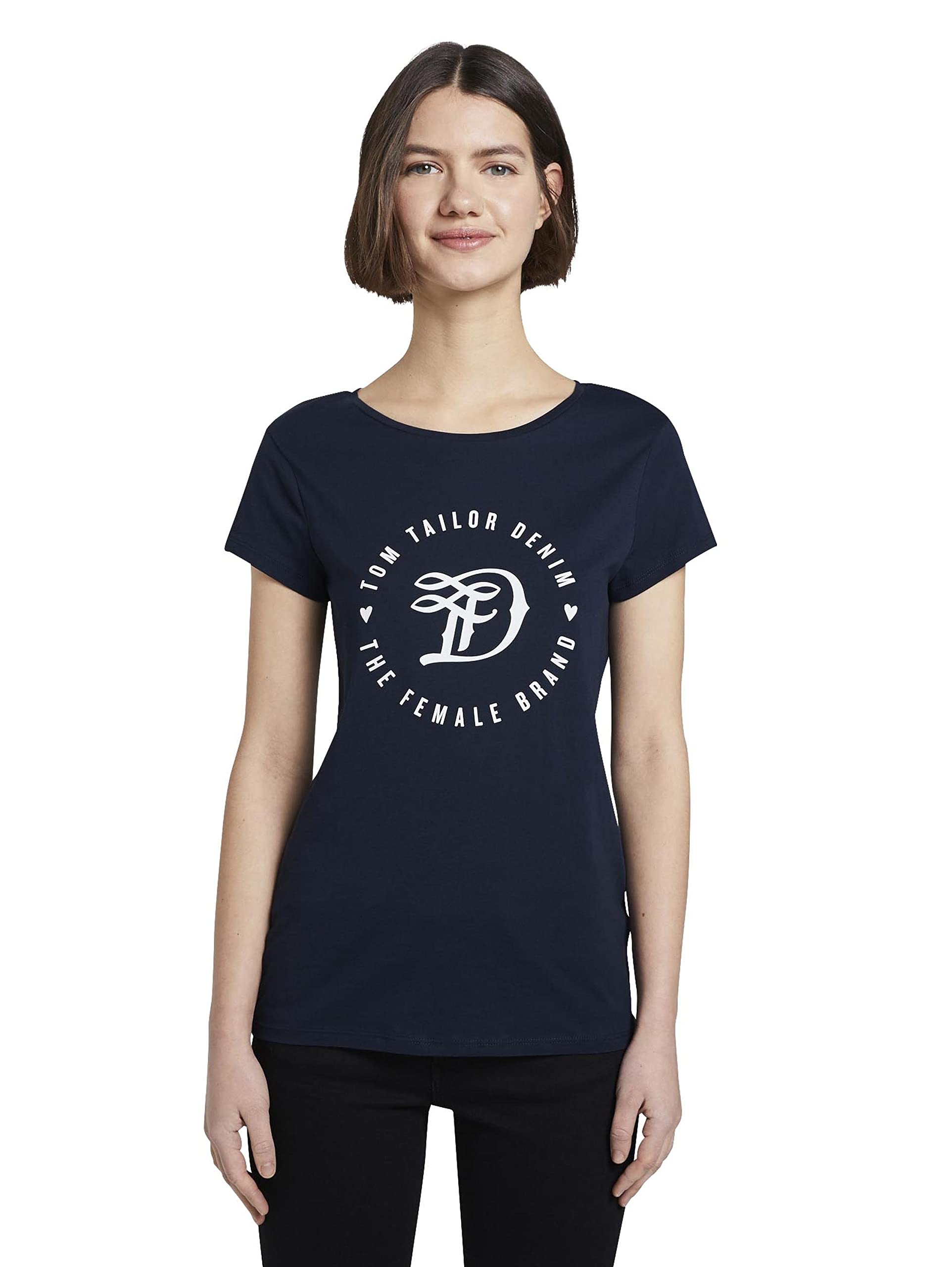 Tom Tailor Denim Ladies Organic Cotton Jersey T-Shirt 1016431, 10360 - Real Navy Blue, Large