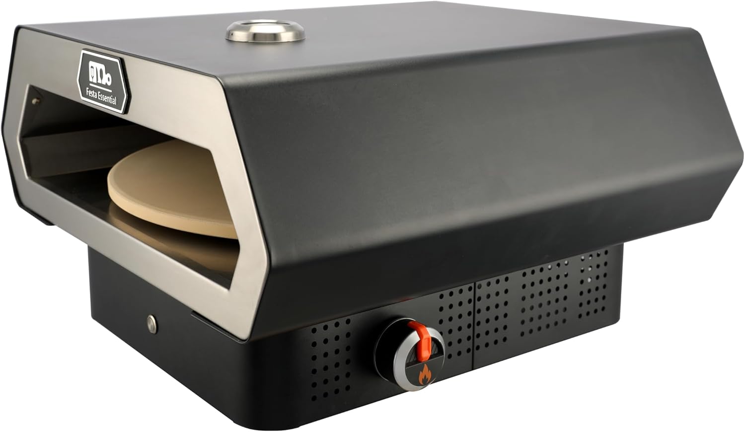 16" Propane Gas Portable Outdoor Pizza Oven w/Rotating Stone and Integrated Thermometer - Carry Bag, Peel, Cutter, 1 Lb. Cylinder Adapter and 4 Ft. Hose w/Regulator for 20 Lbs. Tanks Included