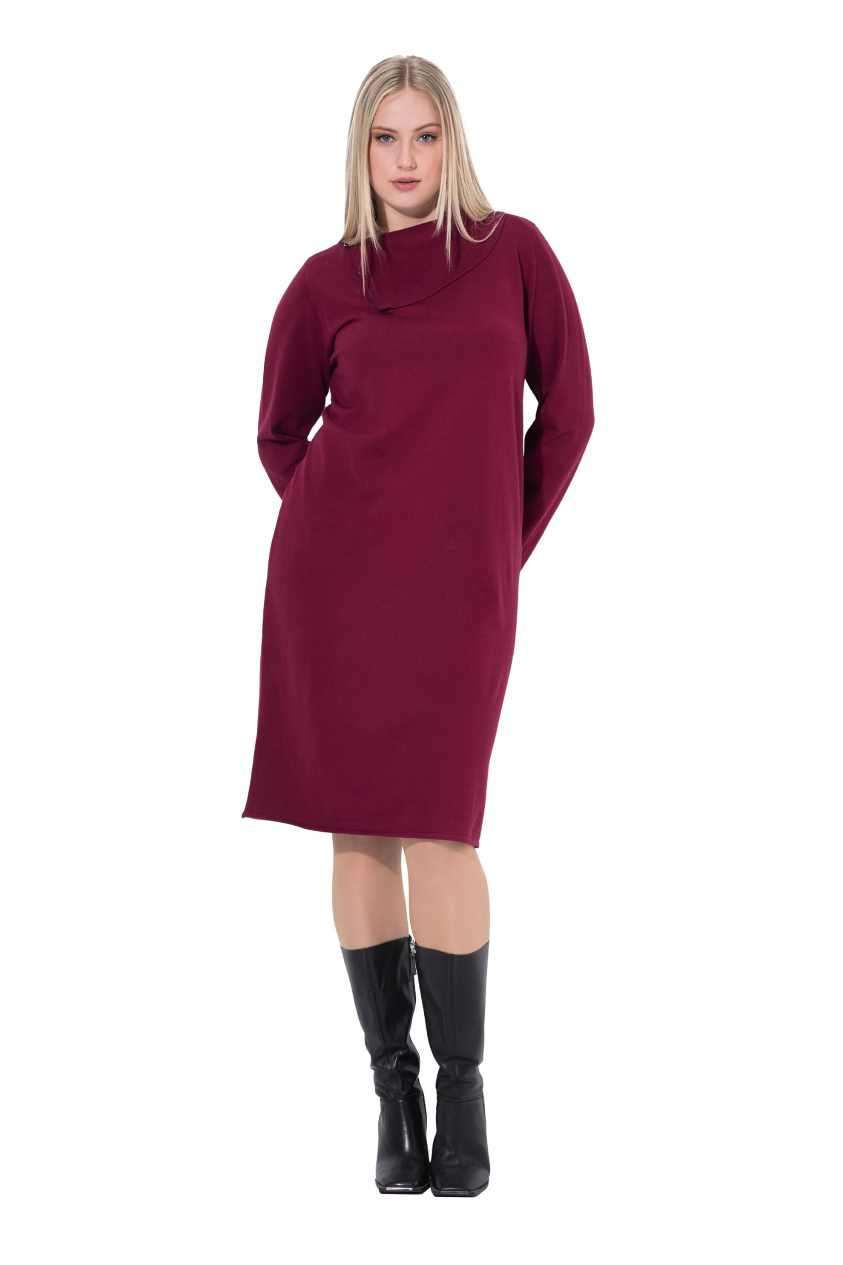 Ulla Popken Damen große Größen Übergrößen Plus Size Strick-Midikleid, Reißverschluss, Rollkragen, Langarm 843627