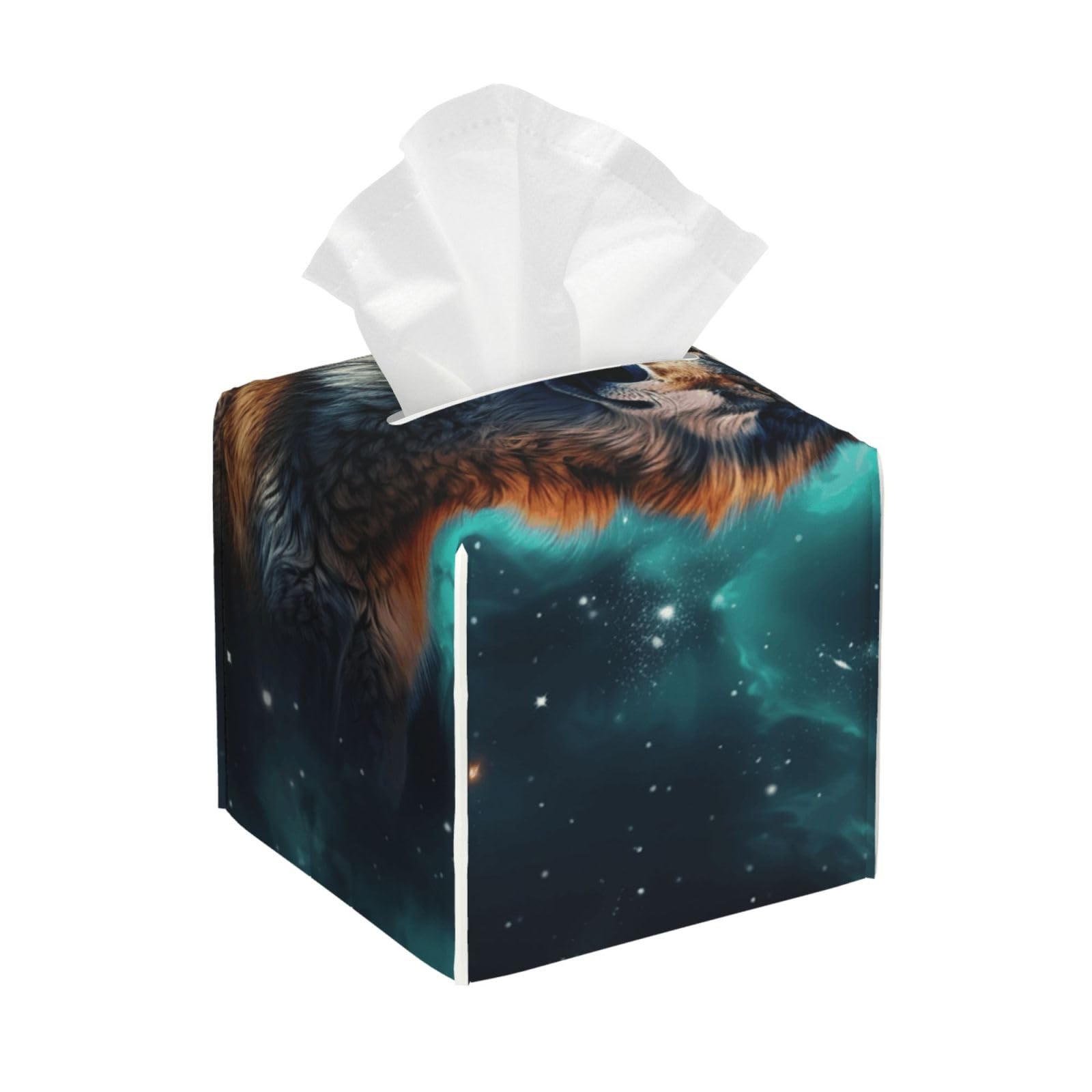 Pu Leather Cube Tissue Box Holders Modern Waterproof Square Tissue Box Cover A Wolf Stands in Front of The Starry Sky Facial Paper Holder for Bathroom Kitchen Nightstand Office Home Decor