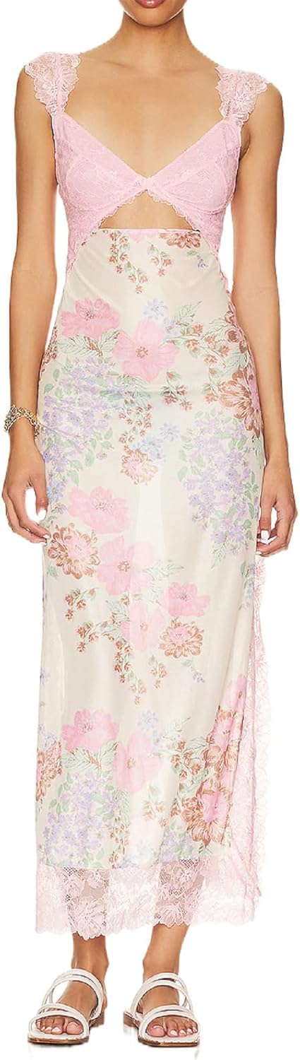 Women Lace Patchwork Floral Maxi Dress Summer Kuwait | Ubuy