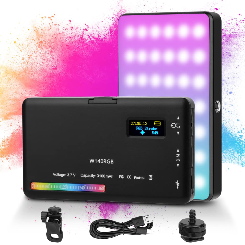 AXFEE Luce video, W140 RGB CRI95+ 2500K-9000K Dimmerabile Luce LED Fotografica, Pannello Luce LED, Ricaricabile USB con Batteria da 3100 mAh per Tiktok/Foto di Prodotti/videocamere DSLR, Fotografia