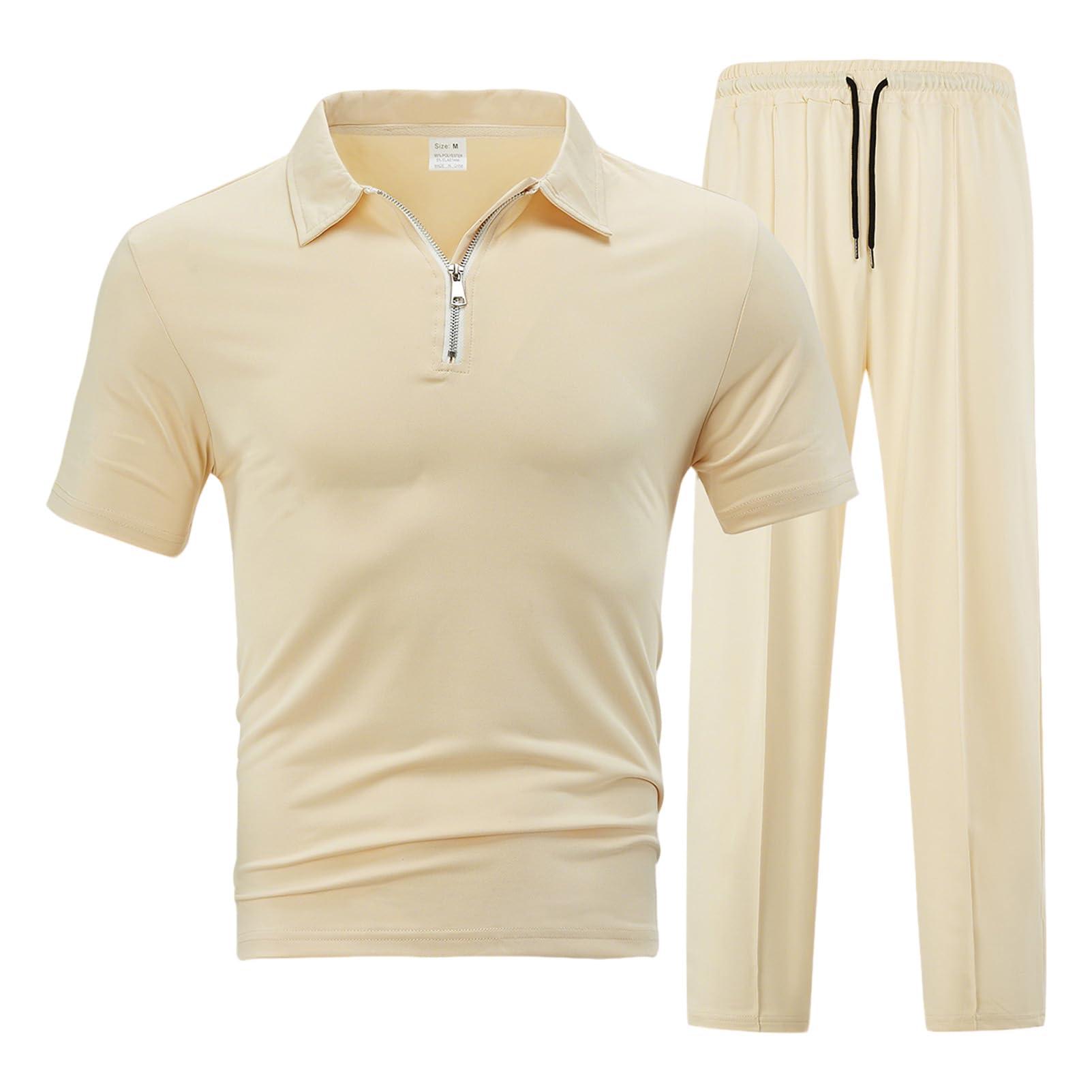 amropi Estiva Sportiva Tuta Uomo Maniche Corte Maglietta con 1/4 Cerniera e Pantaloni da Jogging 2 Pezzi Set