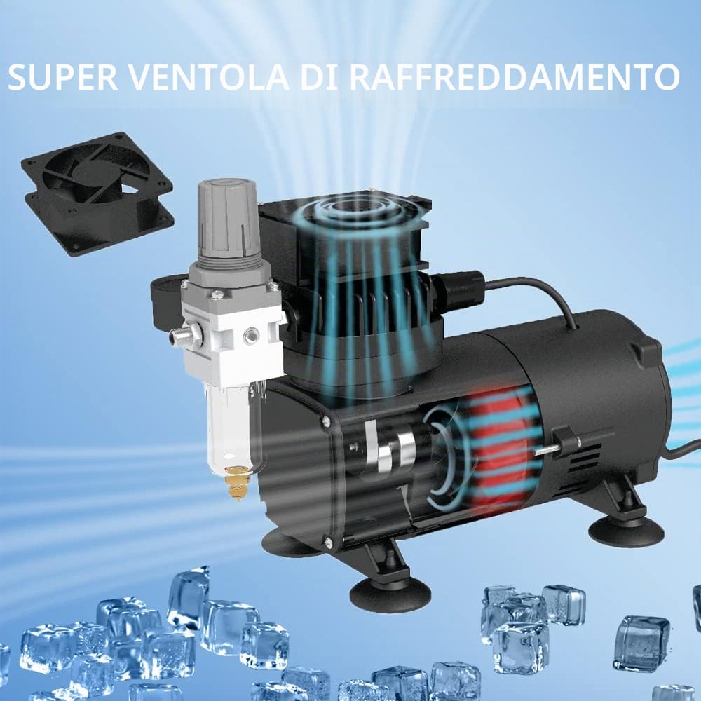 Airgoo Compressore per aerografo Lusso AG-420 con ventola di raffreddamento Super Power per la spruzzatura dell'aerografo