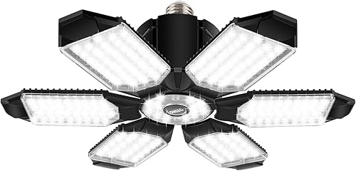 Luces LED de garaje, 150 W deformables luces LED de techo de garaje con 6 paneles ajustables, 10000LM 6500K E26E27 luces LED de tienda para garaje,