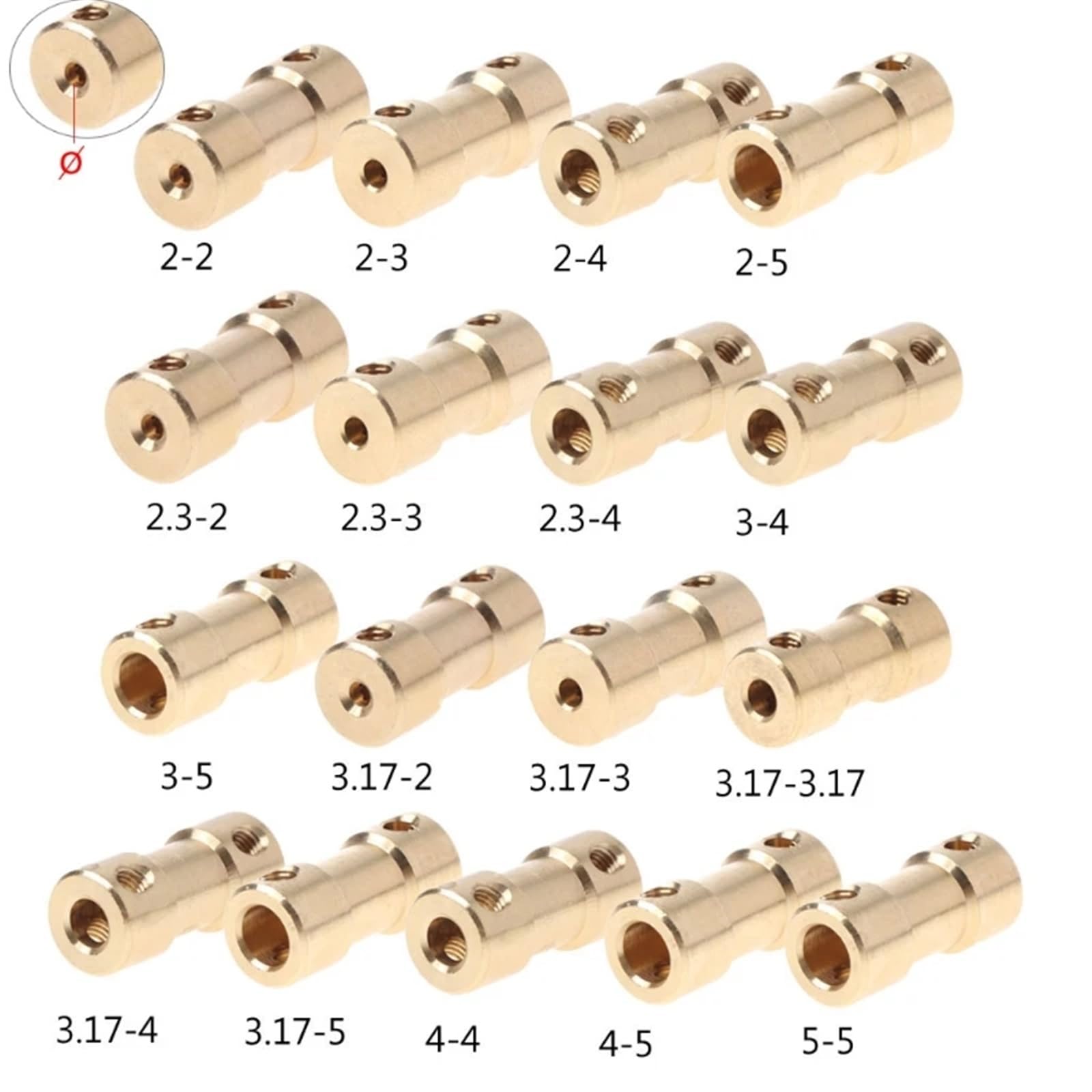 2-5mm moteur cuivre arbre couplage coupleur connecteurs manchon adaptateur 103B11AG400235-17 1 pièces(2.3-3mm)