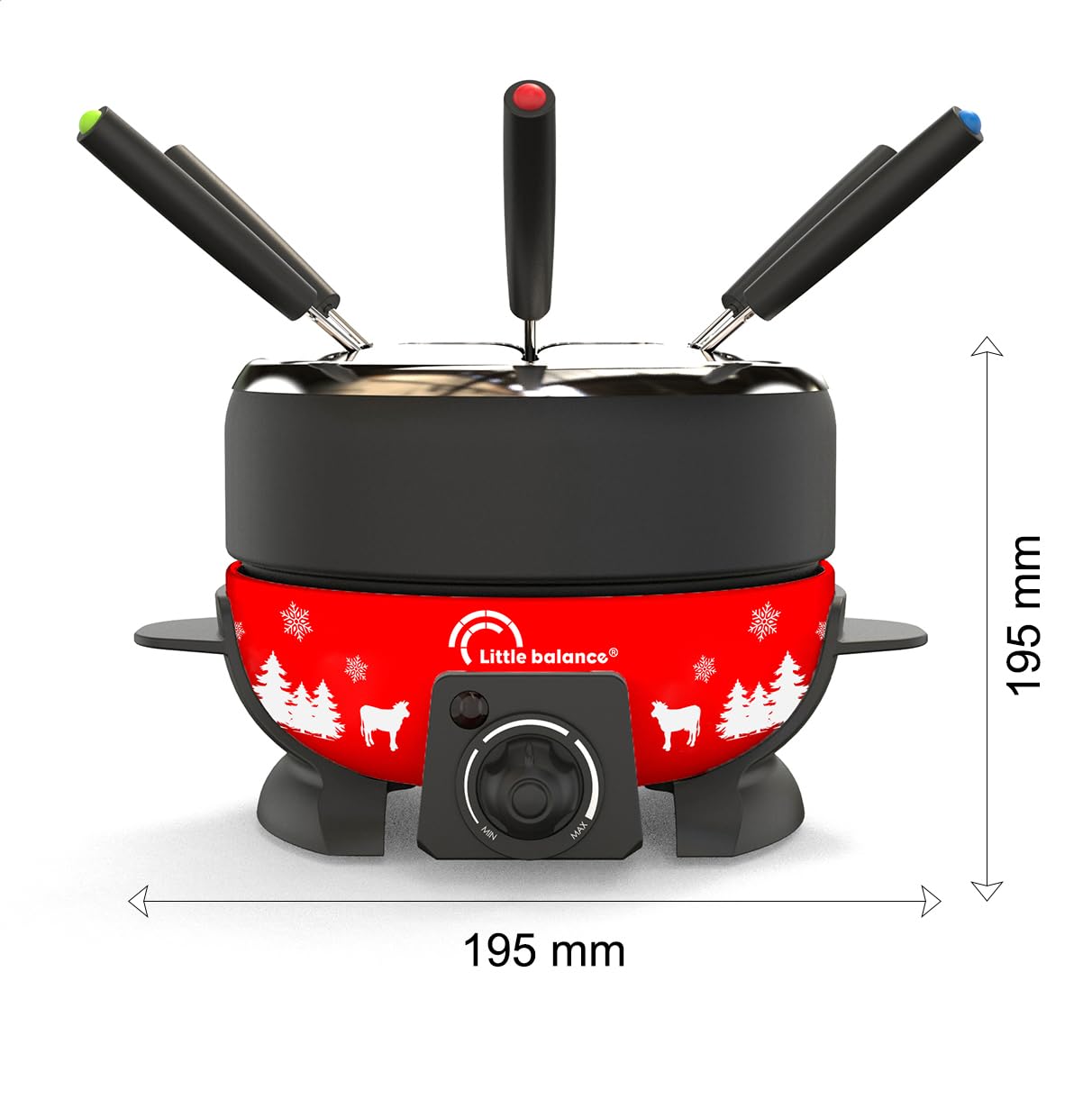 LITTLE BALANCE 8689 Happy Fondue 8 Meuuuh, Apparecchio per fonduta 8 persone, Caquelon antiaderente 2l, 800 W, Rosso