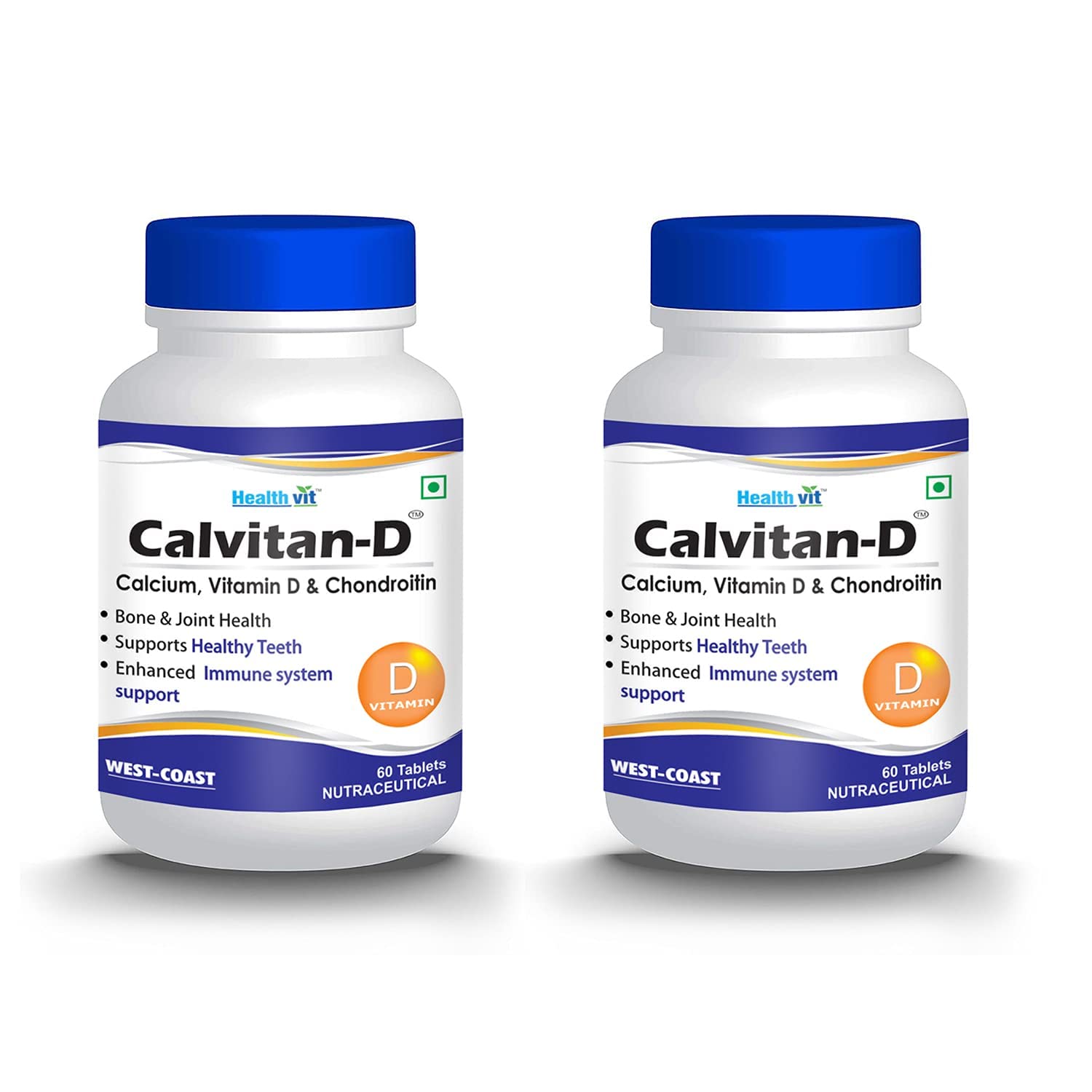 Healthvit Calvitan-D3 Calcium and Vitamin D3 Tablets - 60 Count (Pack 2)