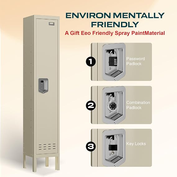 Metal Storage Locker, Lockable Employees Metal Locker with Door, Card Slot, 66 Height Steel Locker for Home, School, Office, Gym (Beige, 66 1 Door)