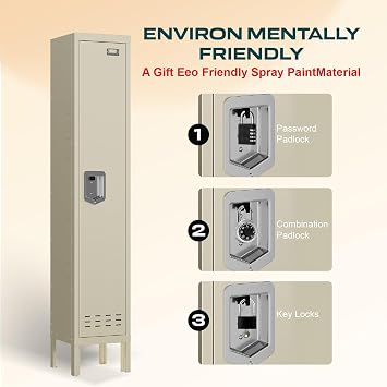 Metal Storage Locker, Lockable Employees Metal Locker with Door, Card Slot, 66 Height Steel Locker for Home, School, Office, Gym (Beige, 66 1 Door)