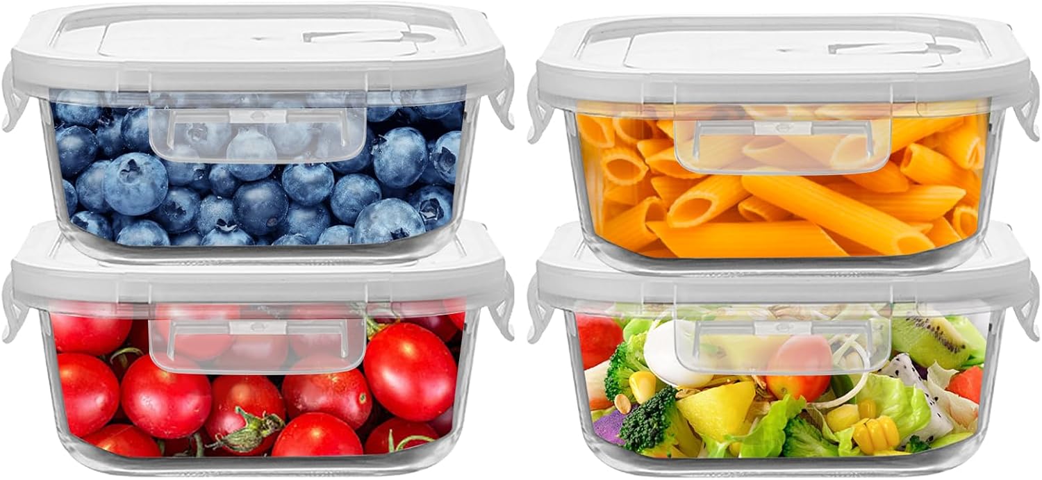 Amazon.com: FEOOWV 4Pack Square Glass Food Storage Containers, Small ...