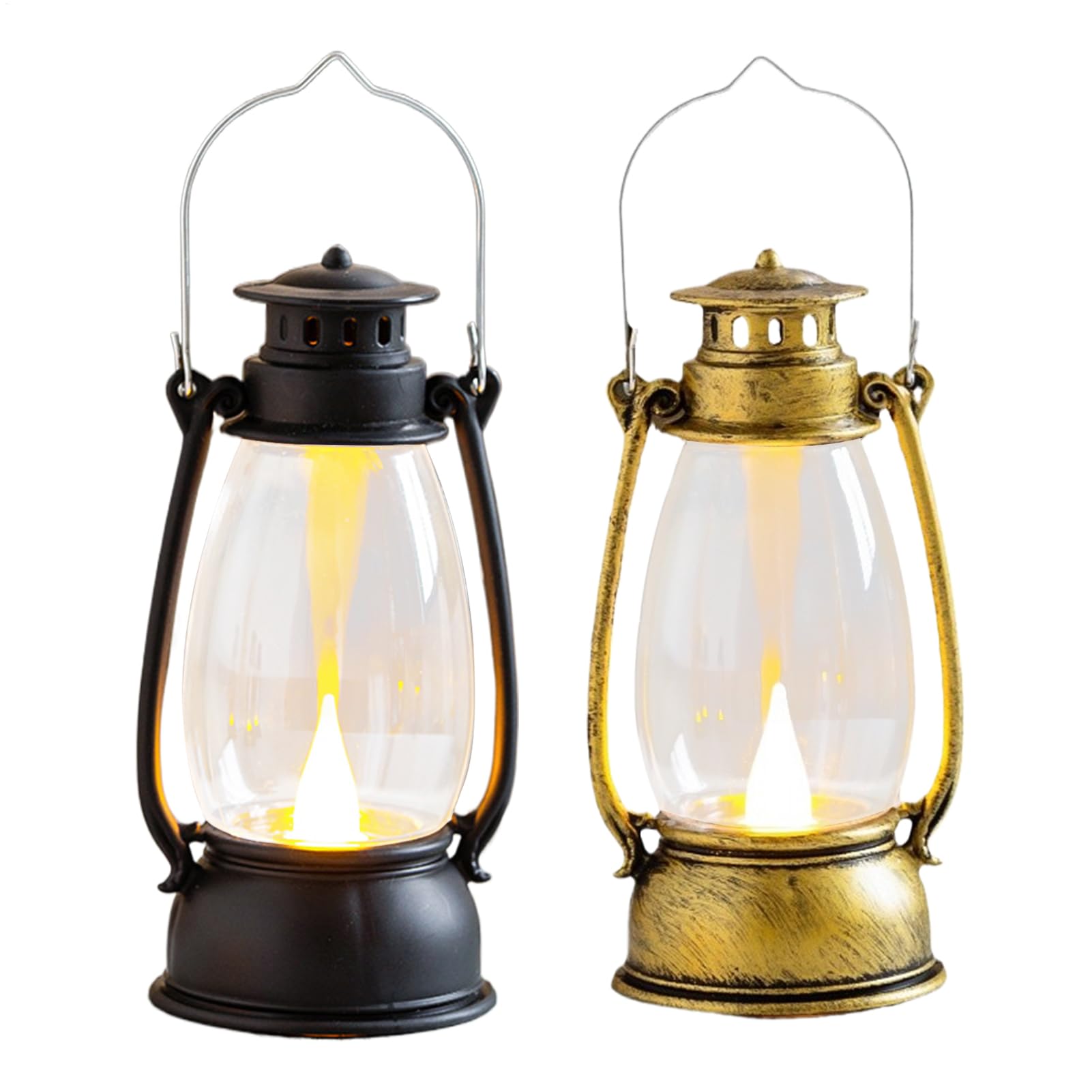 Lanterne LED Vintage Portative – Flamme Vacillante, Couleur Chaude, Avec Poignée, Pile Incluse, 6,7x6x13,1 Cm