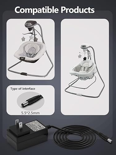 Miniatura 3 de Cargador de 5 V para Graco Swing Cable de alimentación de repuesto para Graco Baby Swing, DuetSoothe, Simple Sway Swing, Glider LX, DuoGlider,
