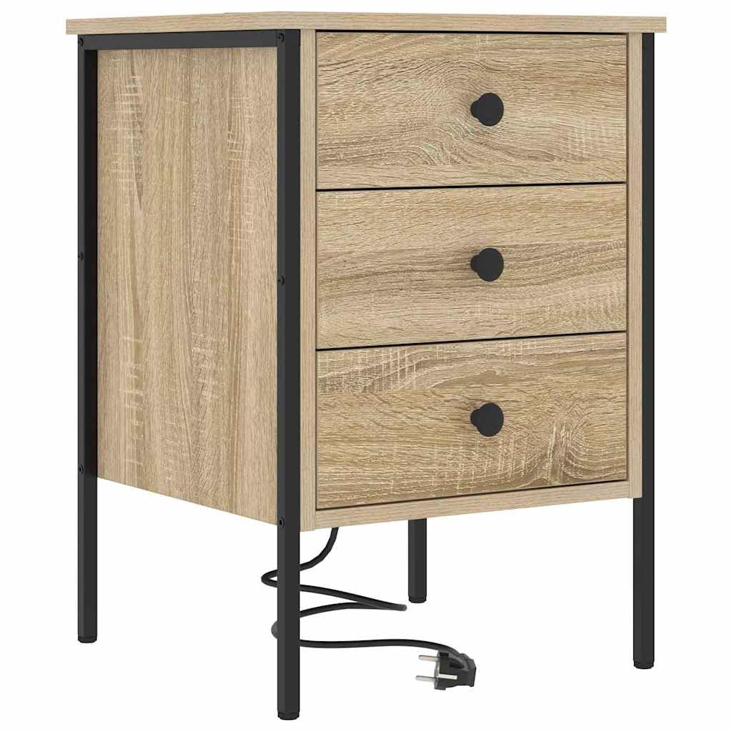 Table de nuit avec station de charge intégrée et 3 tiroirs ergonomiques de rangement