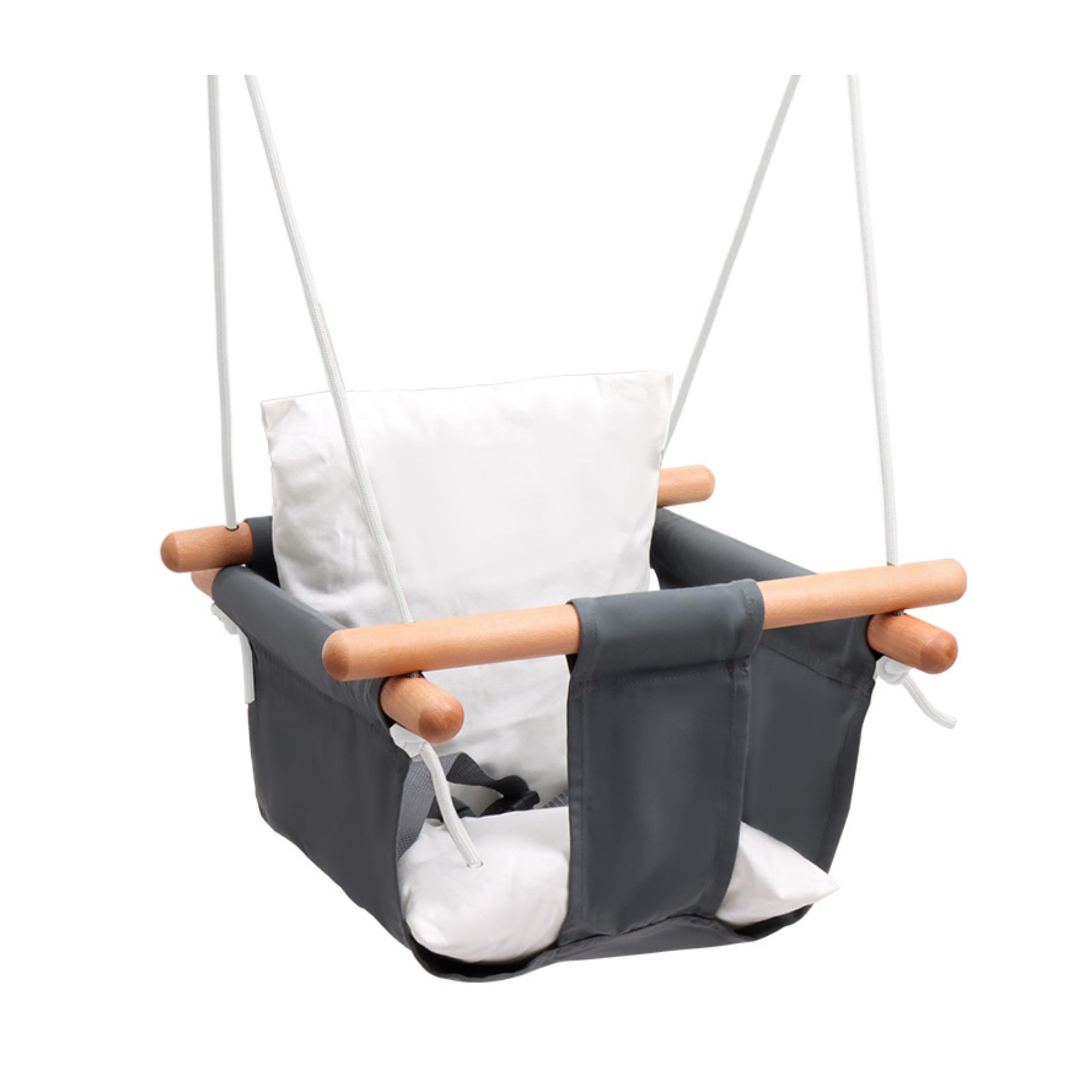 Balançoire bébé intérieur Coton Bois hêtre Blanc 30 kg | Avec ceinture de sécurité, hauteur réglable et ancrage plafond, Fabriquée en UE