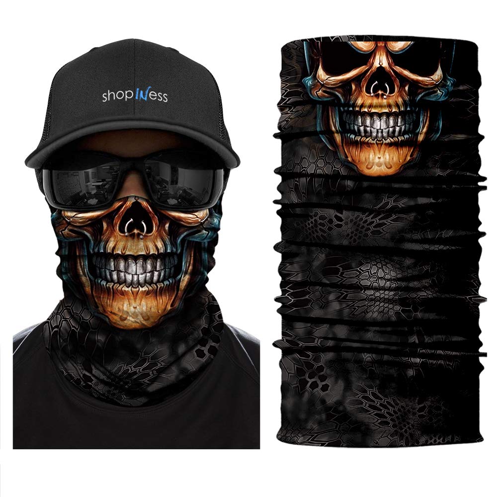 ShopINess Scaldacollo Multifunzionale Bandana Tubolare Teschio Unisex per Moto, Sport Outdoor, Carnevale e Halloween – Collezione Stampe Realistiche
