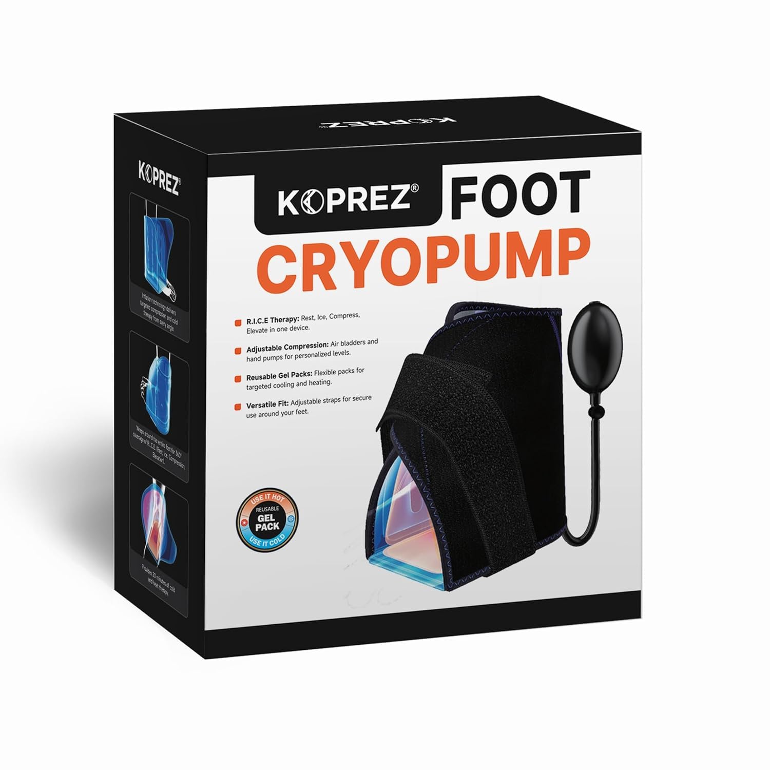 Koprez Foot Ice Pack Wrap with Compression Pump – Reusable Cryotherapy Wrap for Ankle, Heel, Achilles Tendon Pain Relief, Swelling & Injury Recovery, Universal Fit for Athletes