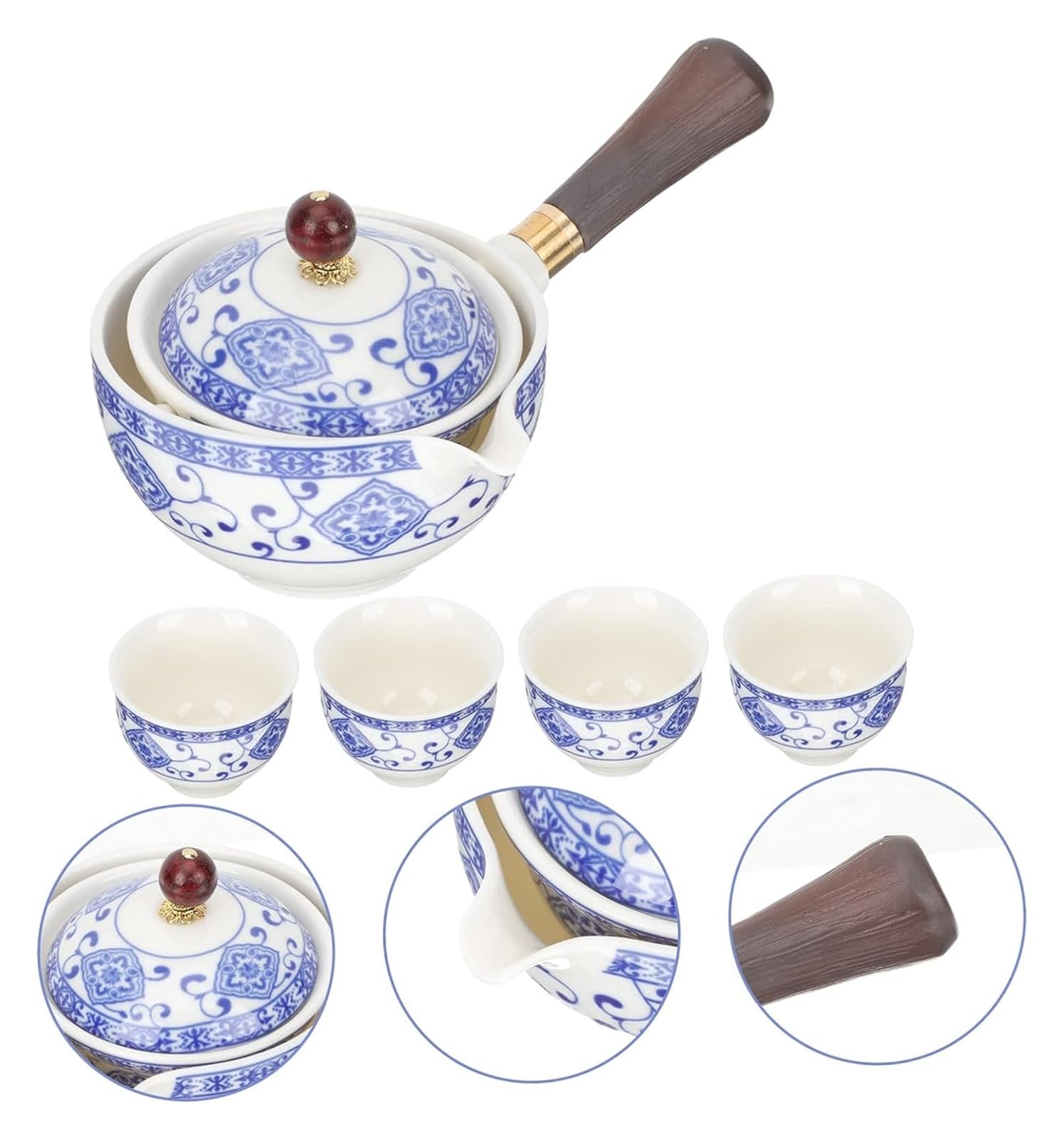 Czajnik, Ceramiczny zestaw do herbaty Obrotowy zaparzacz Garnek i filiżanki z luźnymi liśćmi Wielokolorowy 5 sztuk 17 x 10, cm(Blue)
